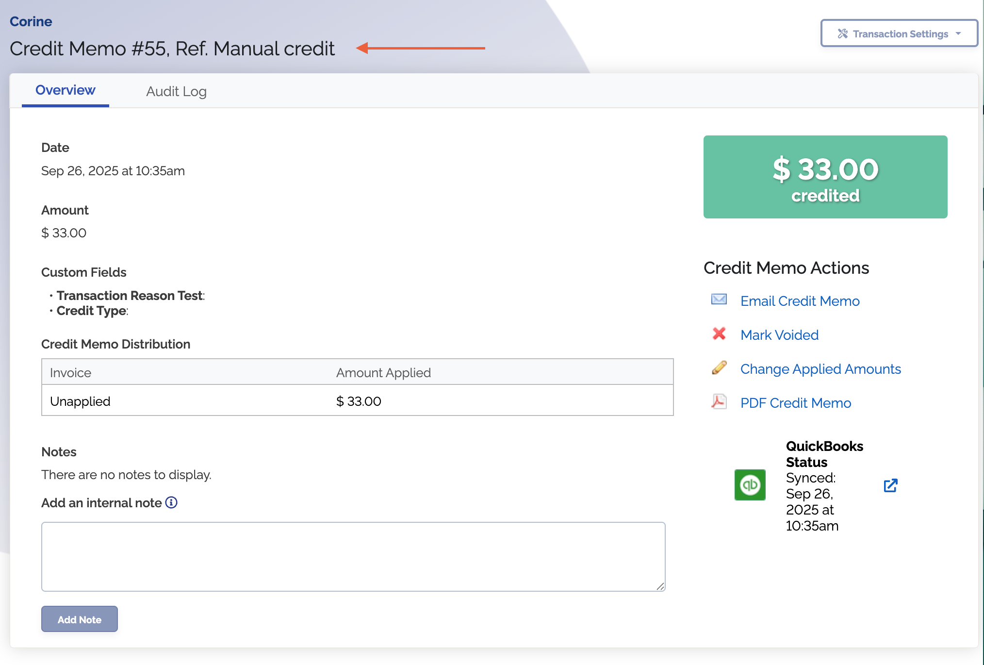 The credit memo in ChargeOver